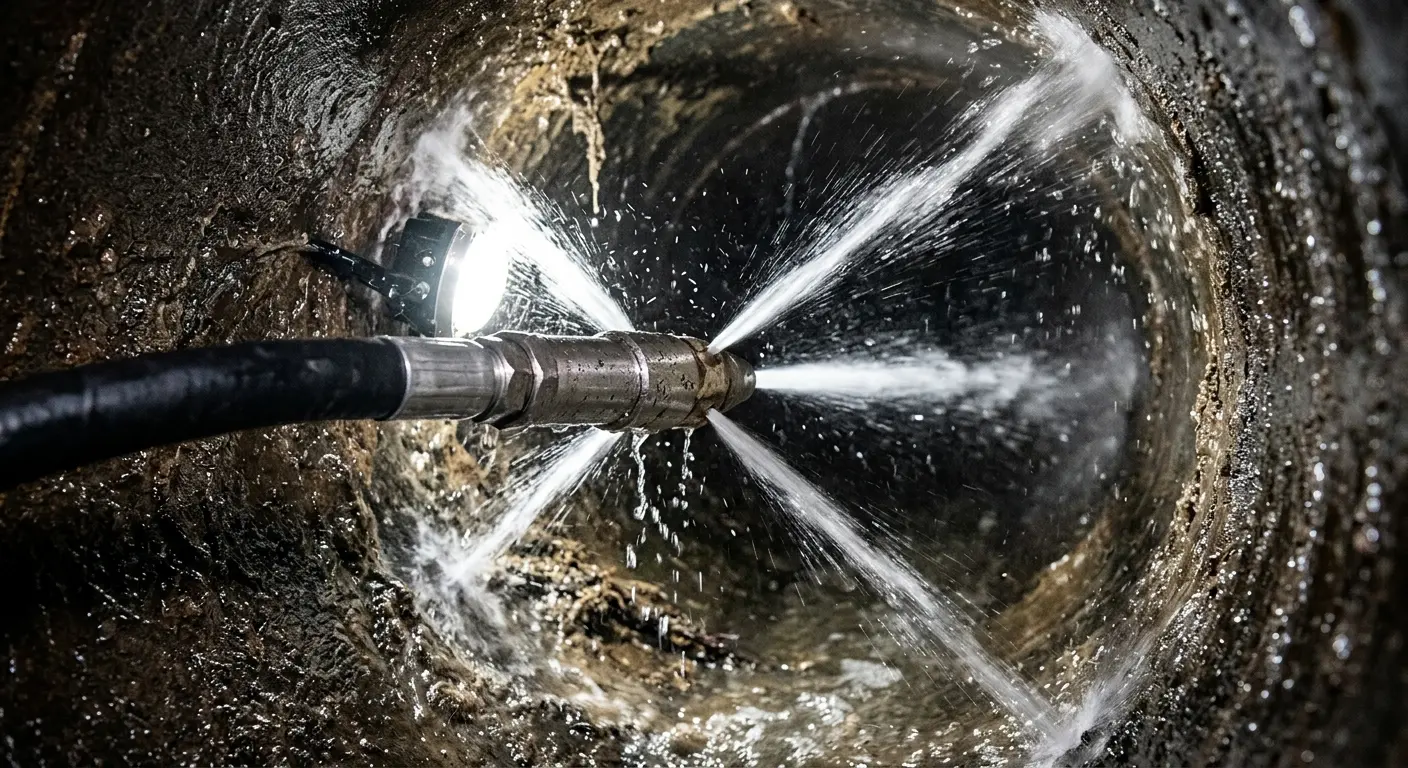 High-pressure hydro jetting nozzle cleaning sewer pipe for Sewer Cleanout in Apple Valley